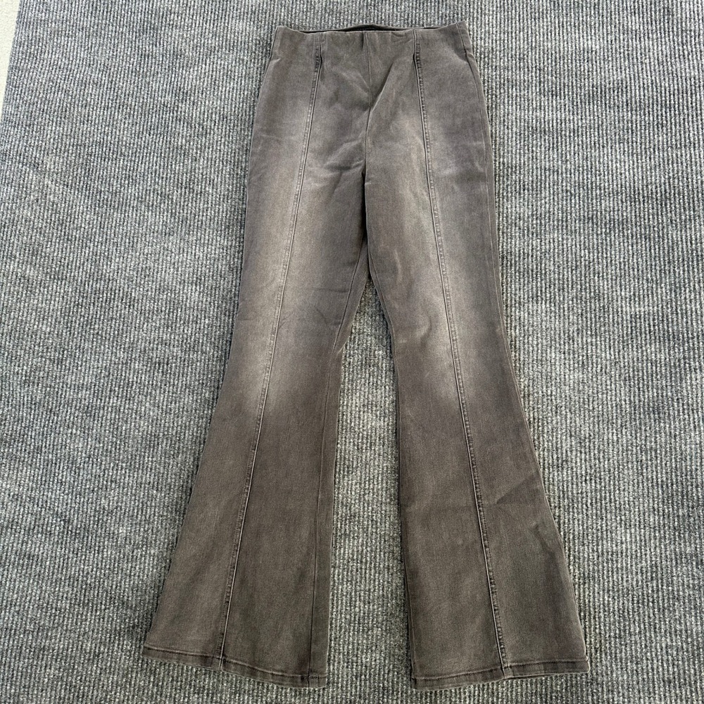 Lee Womens Heritage High Rise Pull On Flare Pants Size S Gray Faded Denim